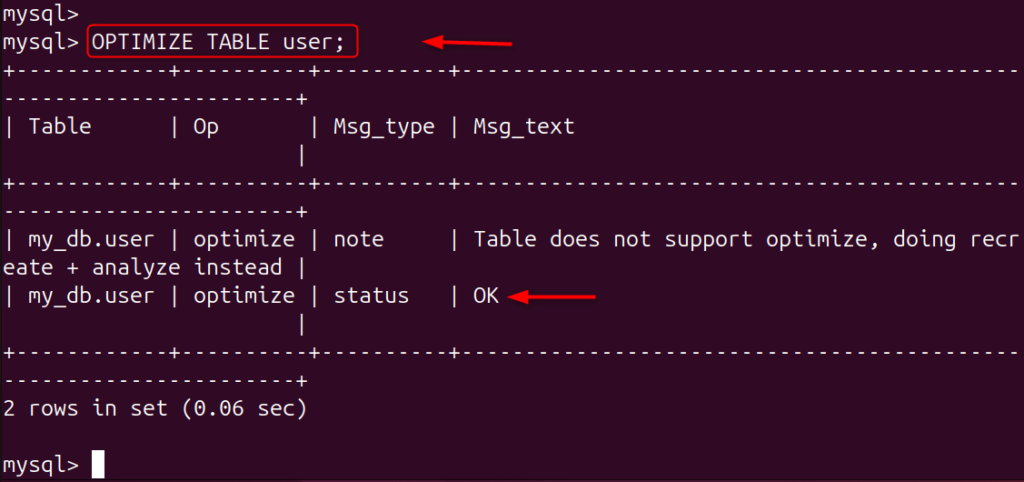 image | Blogs OPTIMIZE TABLE user;