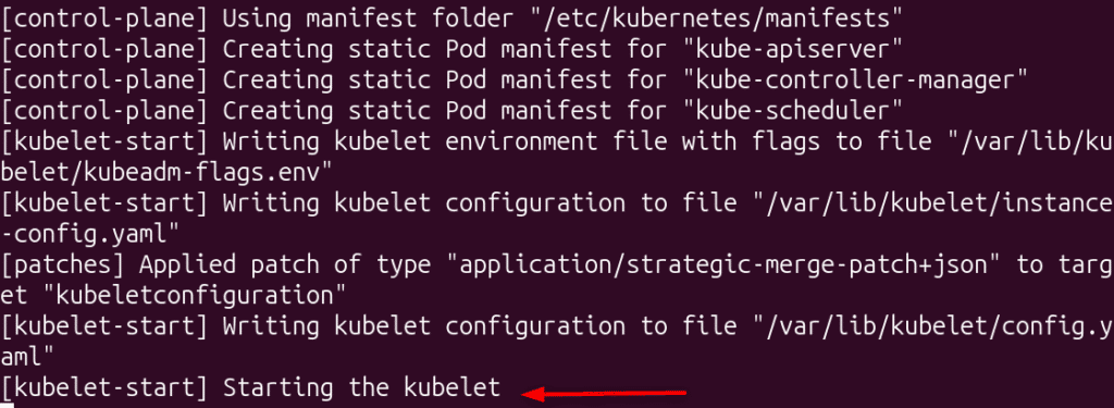 image | Blogs Terminal output showing Kubernetes setup steps: creating manifests, applying patches, writing config, ending with 'Starting the kubectl' line.