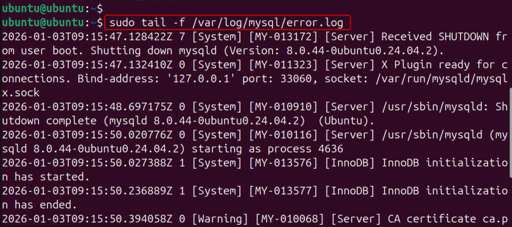 image | Blogs sudo tail -f /var/log/mysql/error.log