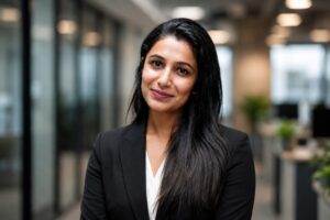 khushali prolimehost – Prolimehost Professional woman with long dark hair in a black blazer, smiling at the camera in a modern office.